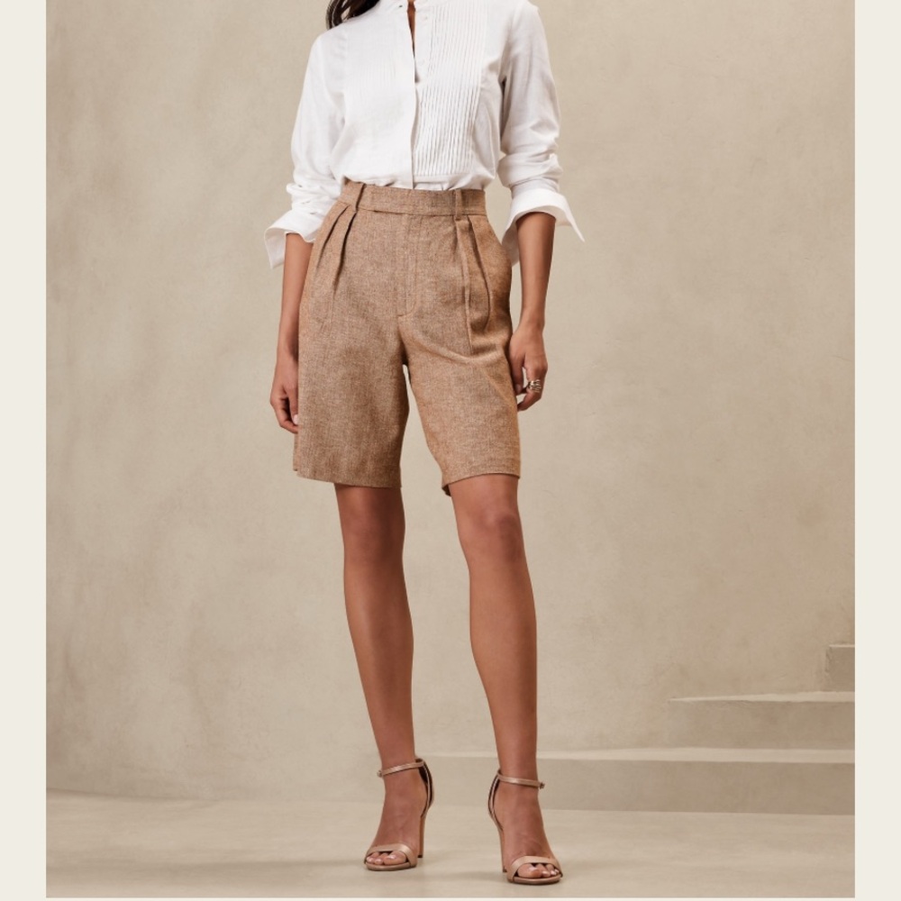 Banana Republic Tan Bermuda Shorts High-Waist Tailored